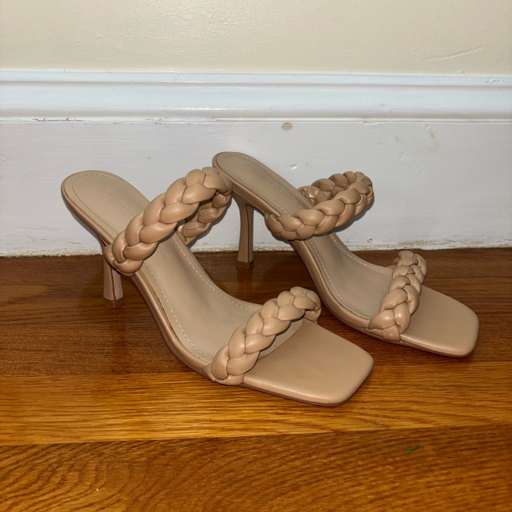 Wild Diva Tan Braided Strap Heels